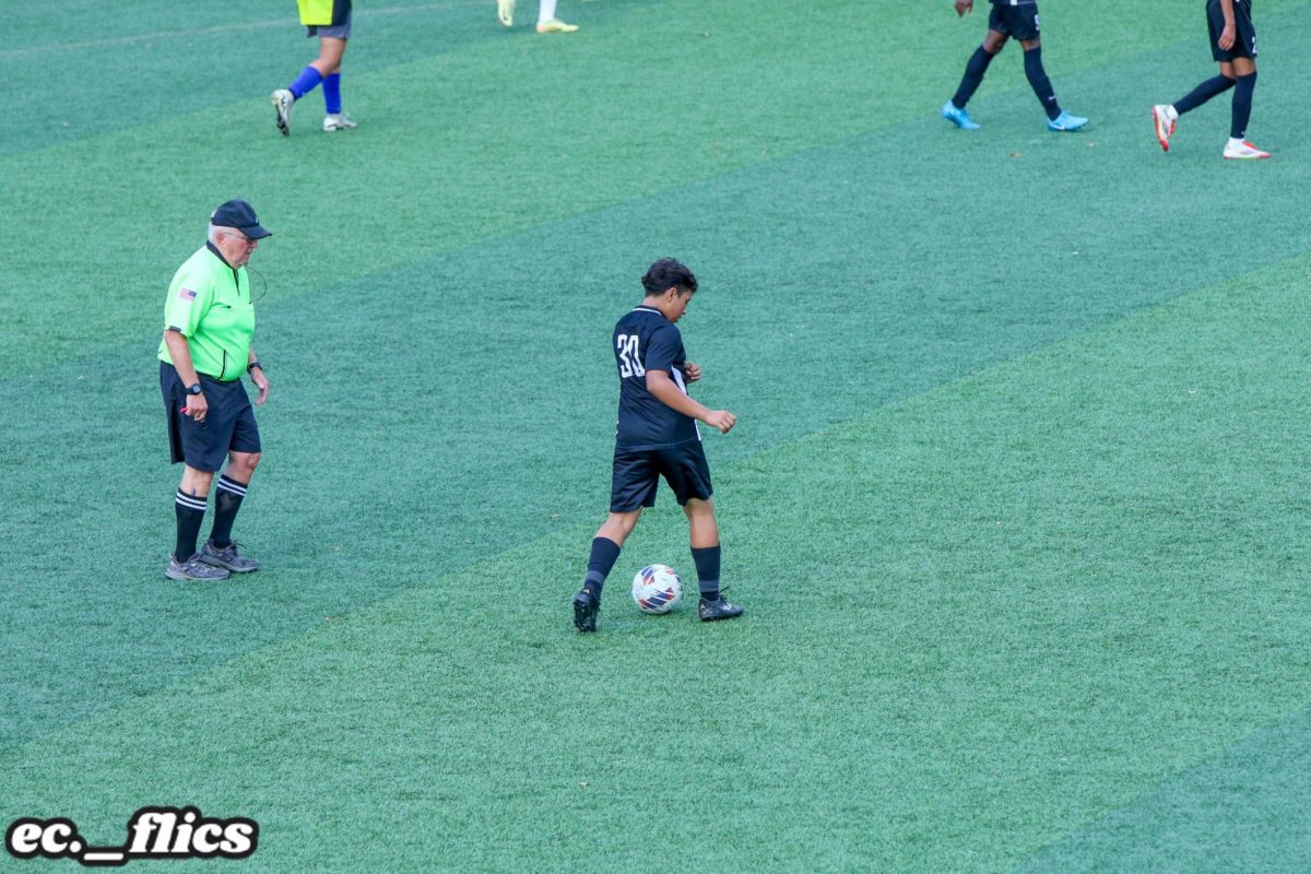 Yordin Rivera passes the ball to the referee during halftime during the JV match vs Bishop Chatard.