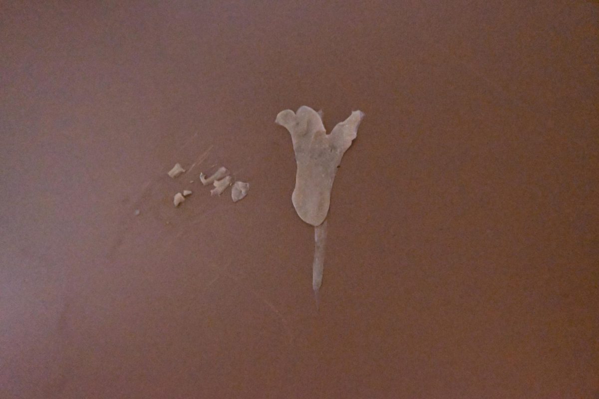 Gum under one of Mrs. Watts' desk in her classroom on the 3rd floor.